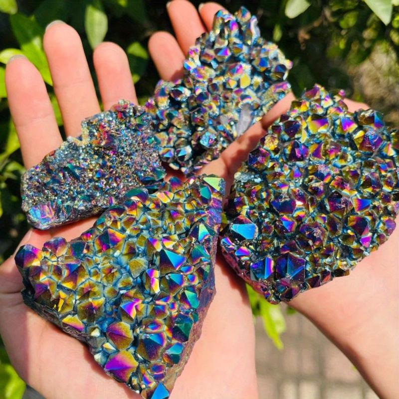 Iridescent Rainbow Crystal Cluster Multicolor Faceted Decor