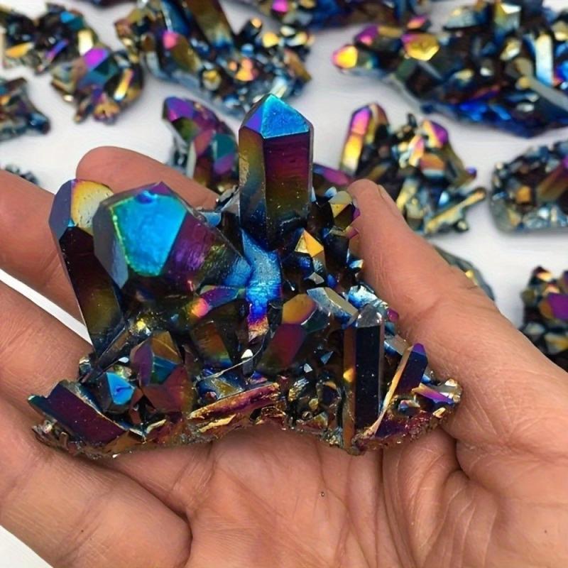 Iridescent Rainbow Crystal Cluster Multicolor Faceted Decor