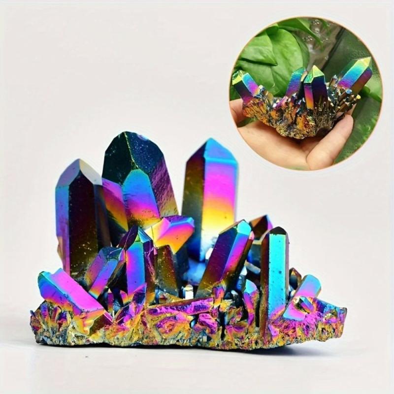 Iridescent Rainbow Crystal Cluster Multicolor Faceted Decor