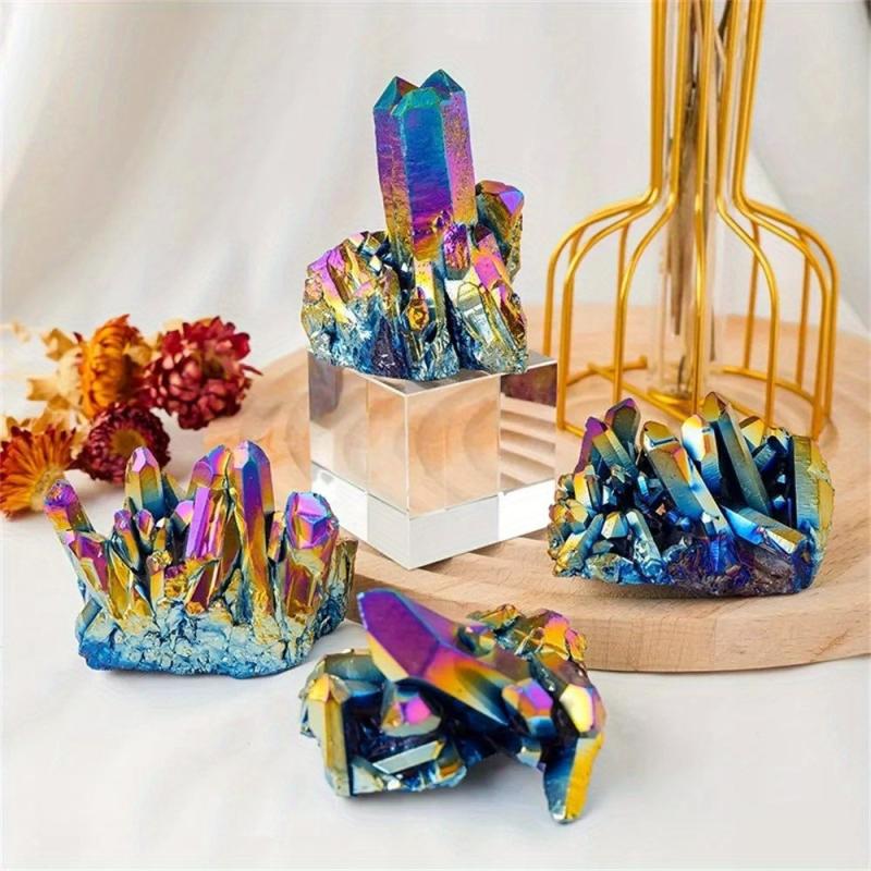 Iridescent Rainbow Crystal Cluster Multicolor Faceted Decor