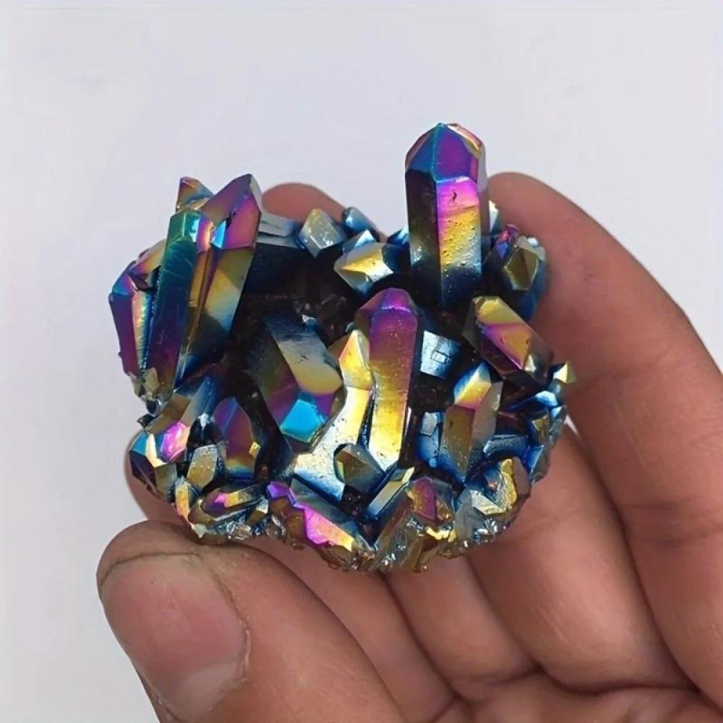 Iridescent Rainbow Crystal Cluster Multicolor Faceted Decor