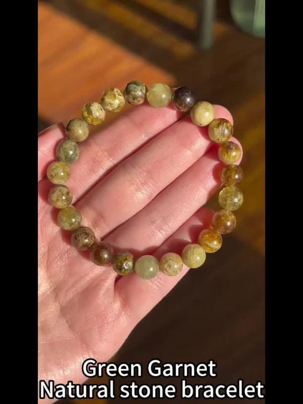 8mm Tsavorite Garnet Bracelet Vintage Bohemian Jewelry Heart Chakra Anxiety Reli