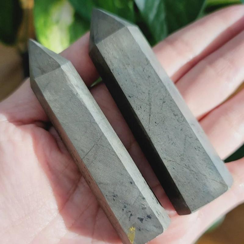 Pyrite Crystal Tower Metallic Golden Earthy Tones Quartz Veins Home Decor