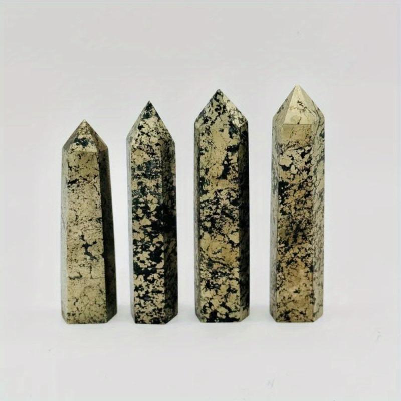 Pyrite Crystal Tower Metallic Golden Earthy Tones Quartz Veins Home Decor
