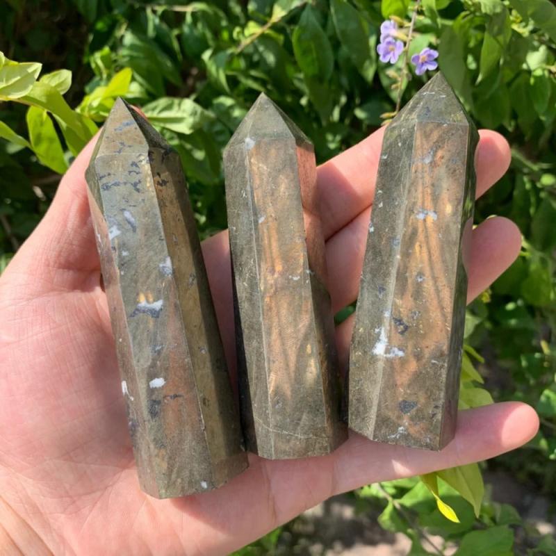 Pyrite Crystal Tower Metallic Golden Earthy Tones Quartz Veins Home Decor