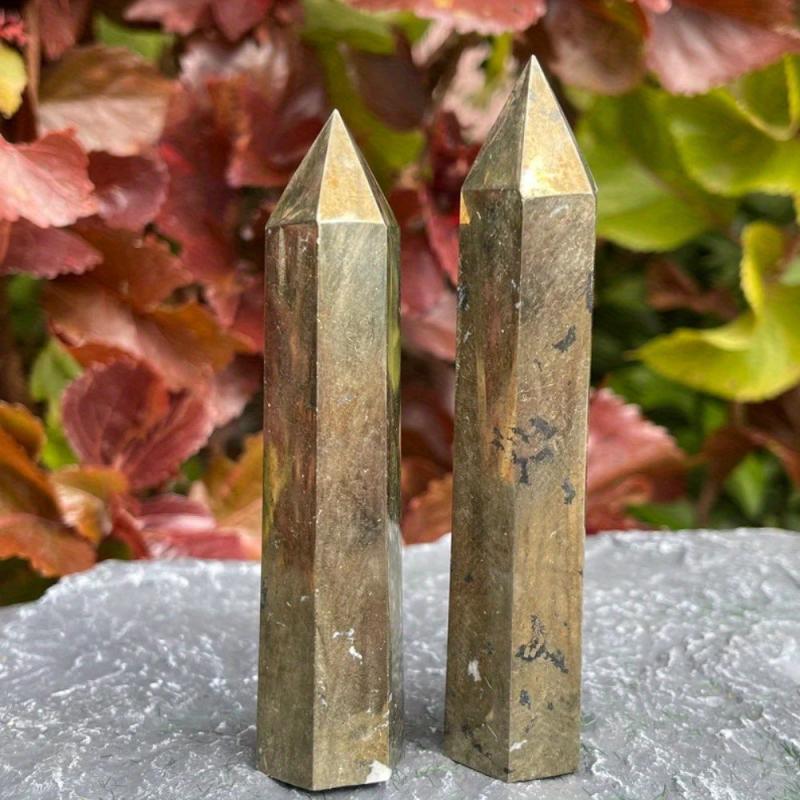 Pyrite Crystal Tower Metallic Golden Earthy Tones Quartz Veins Home Decor