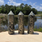 Pyrite Crystal Tower Metallic Golden Earthy Tones Quartz Veins Home Decor