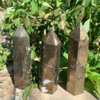 Pyrite Crystal Tower Metallic Golden Earthy Tones Quartz Veins Home Decor