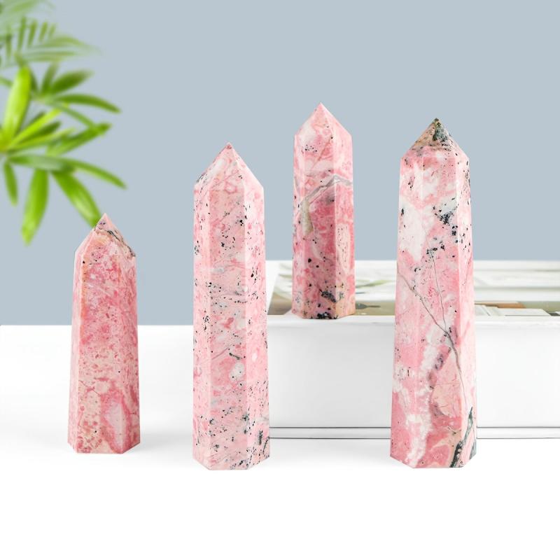 Peruvian Rose Quartz Single Pointed Column Natural Stone Pink with Veins