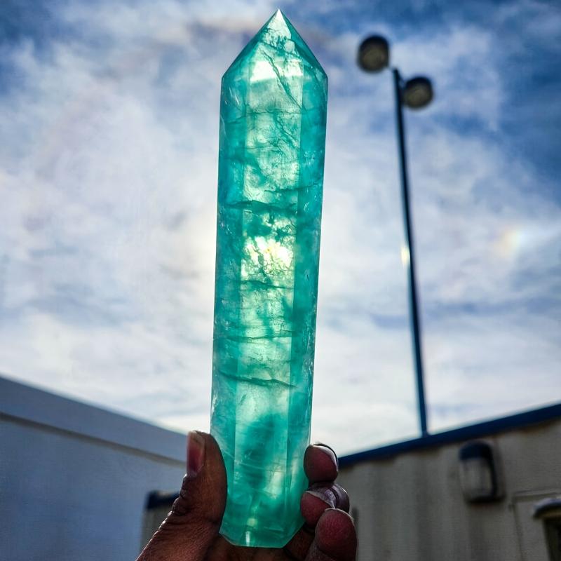 Clear Ocean Lake Fluorite Crystal Tower Pillar 15-18cm Bohemian Style