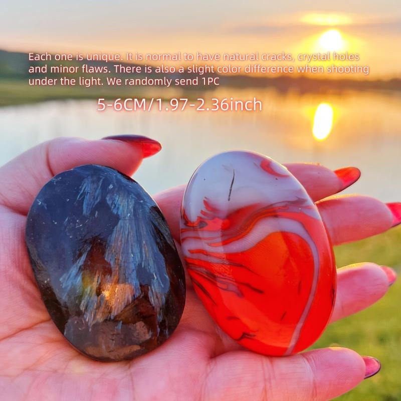 Flame Agate Oval Polished Stone with Red Pattern
