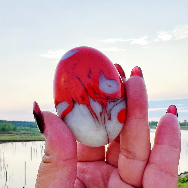 Flame Agate Oval Polished Stone with Red Pattern