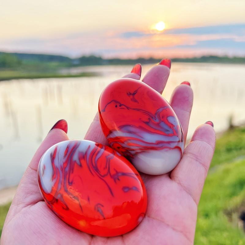 Flame Agate Oval Polished Stone with Red Pattern