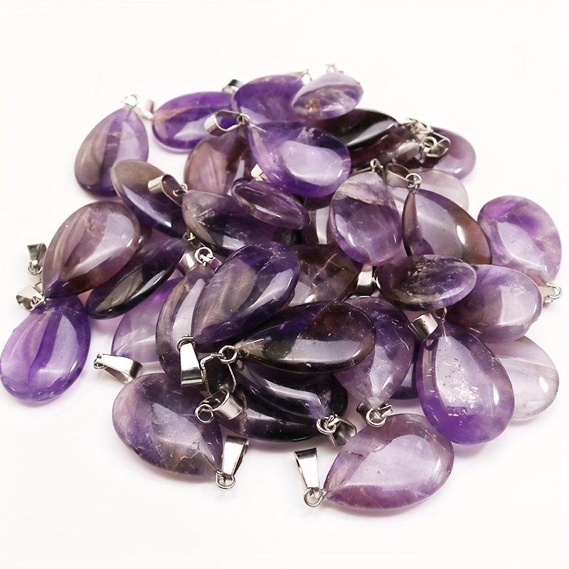 15pcs Amethyst Water Drop Pendant Chakra Reiki Crystal DIY Necklace Jewelry
