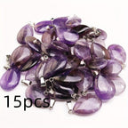 15pcs Amethyst Water Drop Pendant Chakra Reiki Crystal DIY Necklace Jewelry