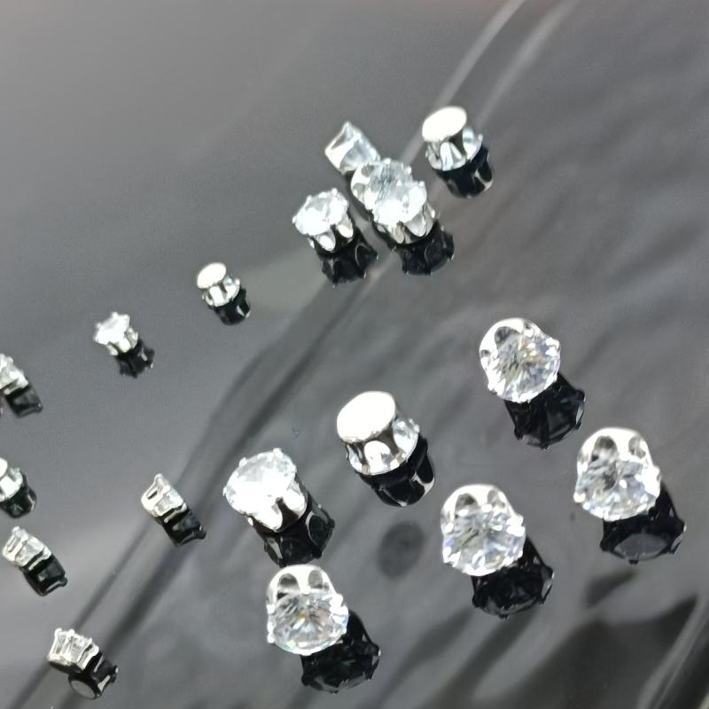 Synthetic Zirconia Silvery Single Claw Hollow Six Claw Bare Stone Jewelry Set