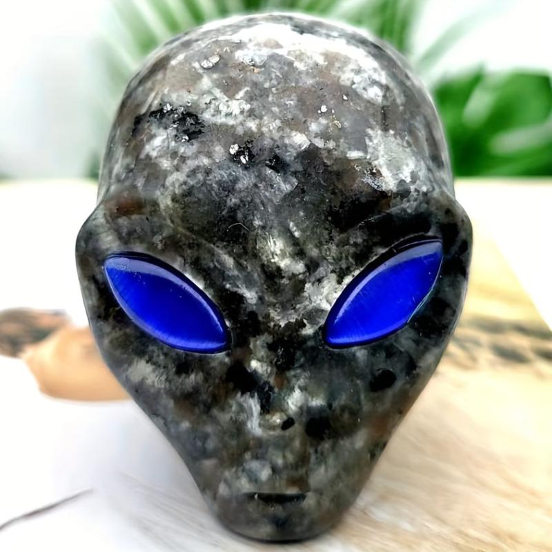 Reactive Alien Skull with Glowing Eyes Yooperlite Stone Gothic Home Decor