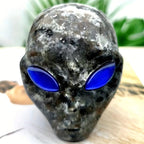 Reactive Alien Skull with Glowing Eyes Yooperlite Stone Gothic Home Decor