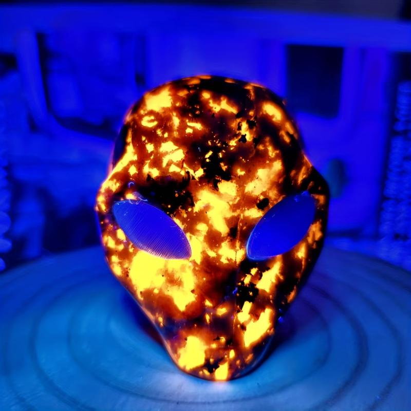 Reactive Alien Skull with Glowing Eyes Yooperlite Stone Gothic Home Decor