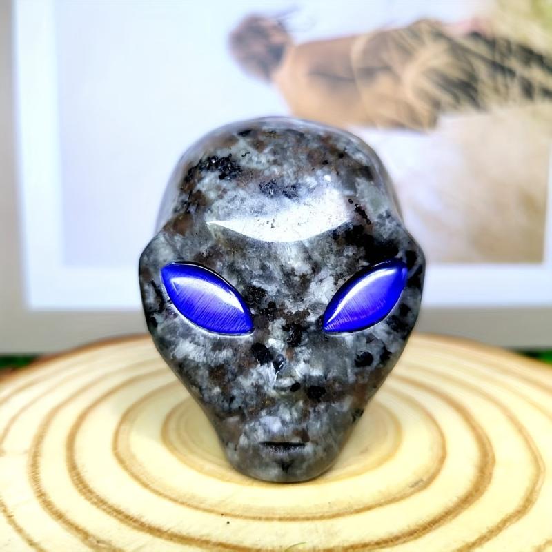 Reactive Alien Skull with Glowing Eyes Yooperlite Stone Gothic Home Decor