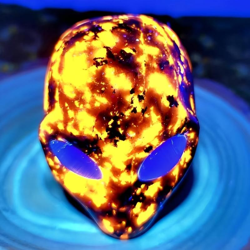 Reactive Alien Skull with Glowing Eyes Yooperlite Stone Gothic Home Decor