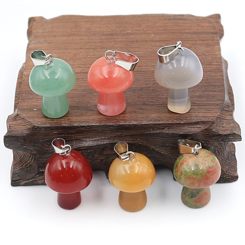 10pcs Mushroom Stone Pendants Natural Stone Charms with Metal Clips