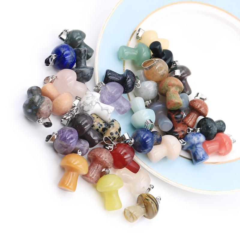 10pcs Mushroom Stone Pendants Natural Stone Charms with Metal Clips
