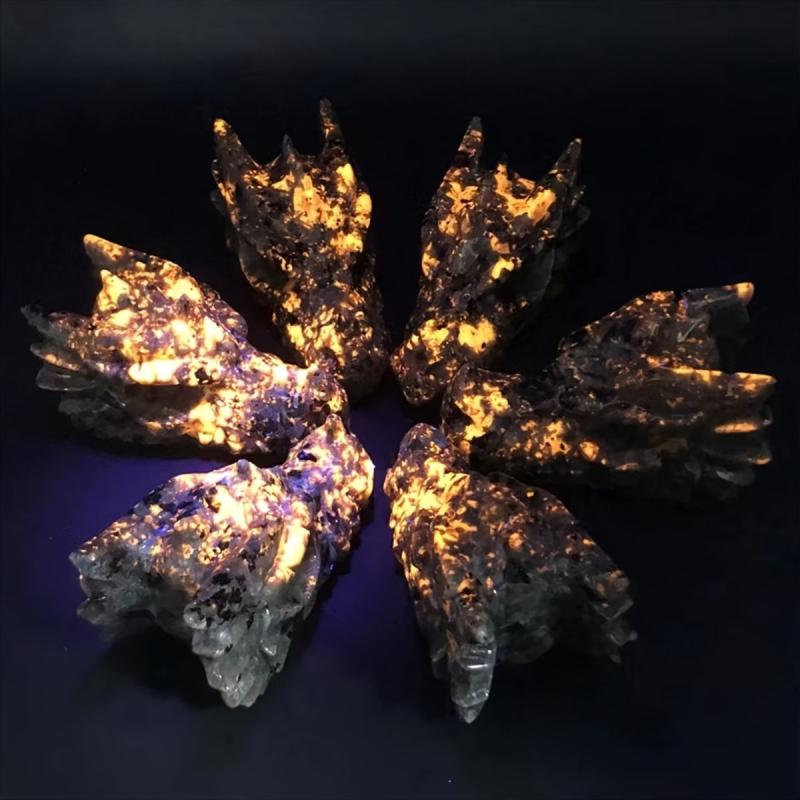 Hand Carved Yooperlite Dragon Skull Crystal Stone Boho Decor