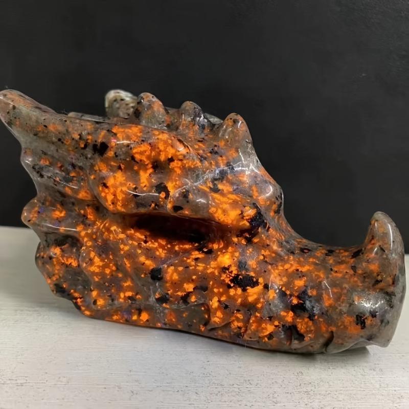 Hand Carved Yooperlite Dragon Skull Crystal Stone Boho Decor
