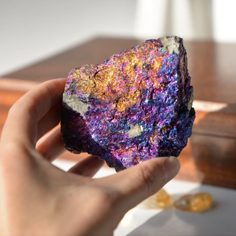 Rare Colorful Natural Bornite Specimen with Chalcopyrite & Malachite Crystals