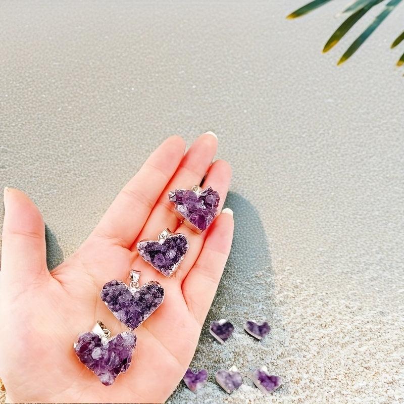 3pcs Amethyst Heart Shaped Pendant Golden Plated Jewelry