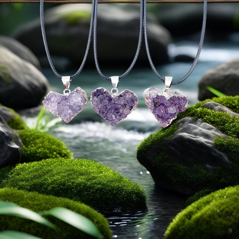 3pcs Amethyst Heart Shaped Pendant Golden Plated Jewelry