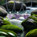 3pcs Amethyst Heart Shaped Pendant Golden Plated Jewelry