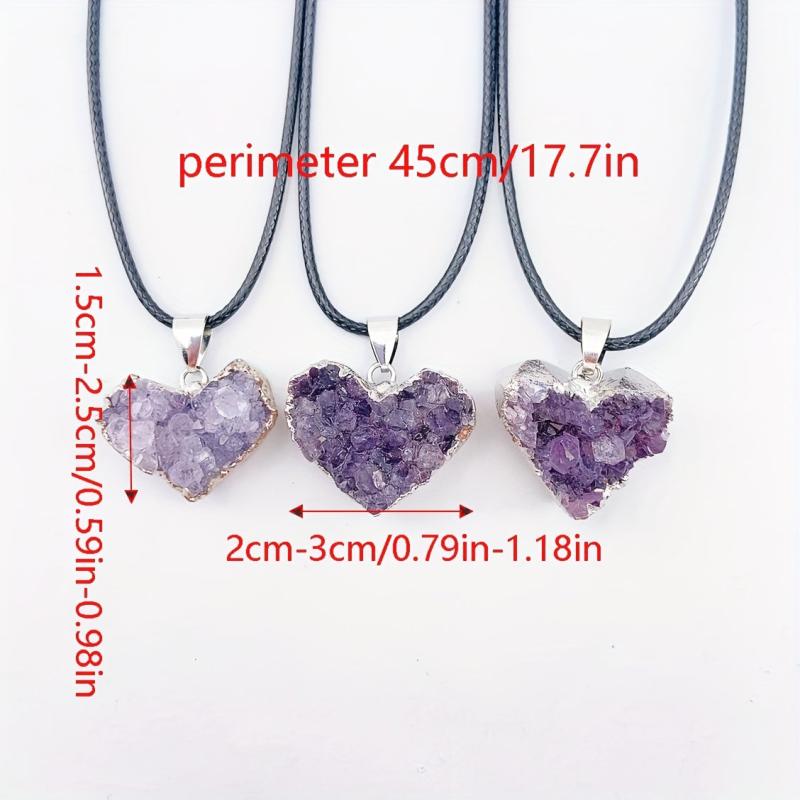 3pcs Amethyst Heart Shaped Pendant Golden Plated Jewelry