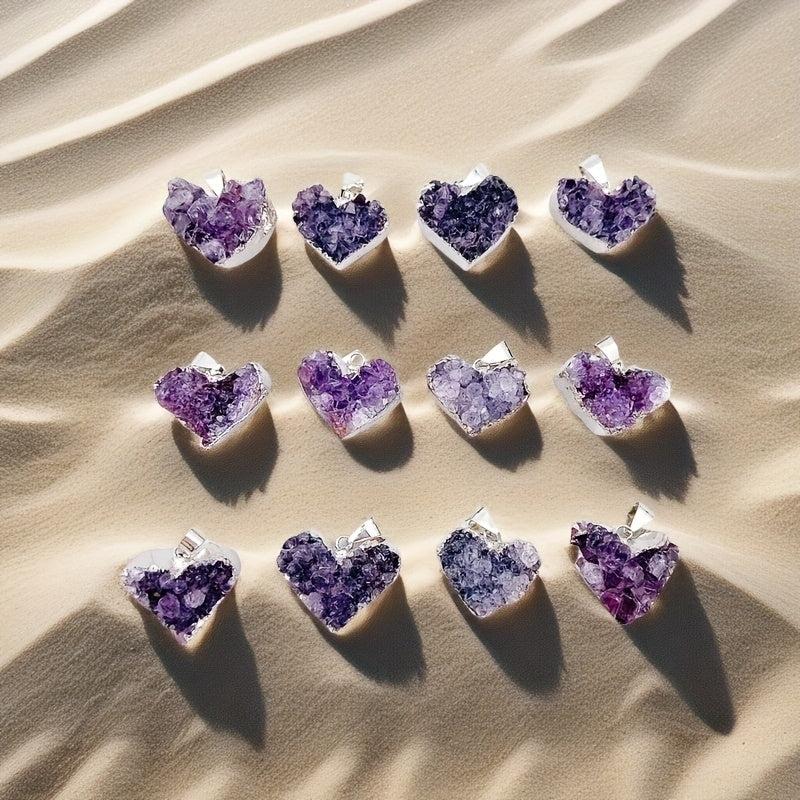 3pcs Amethyst Heart Shaped Pendant Golden Plated Jewelry
