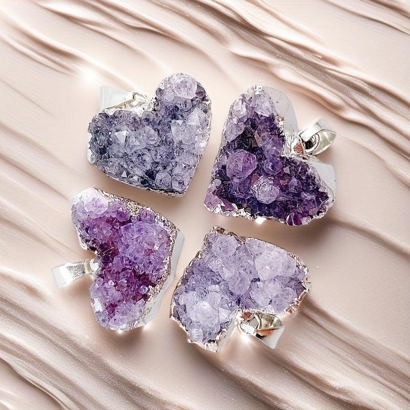 3pcs Amethyst Heart Shaped Pendant Golden Plated Jewelry