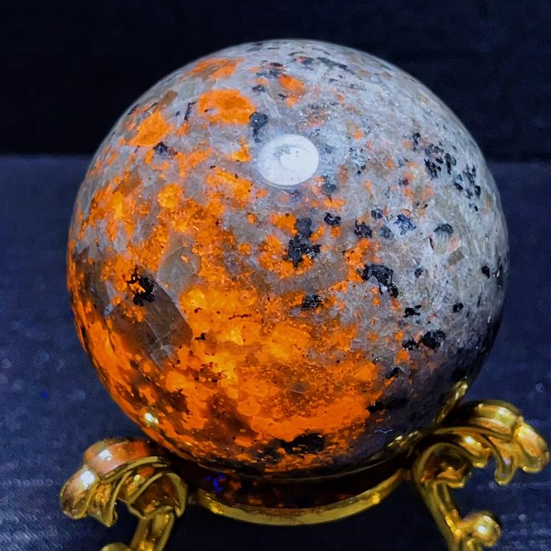 UV Reactive Yooperlite Sphere Natural Glowing Orange Bohemian Style Home Decor M