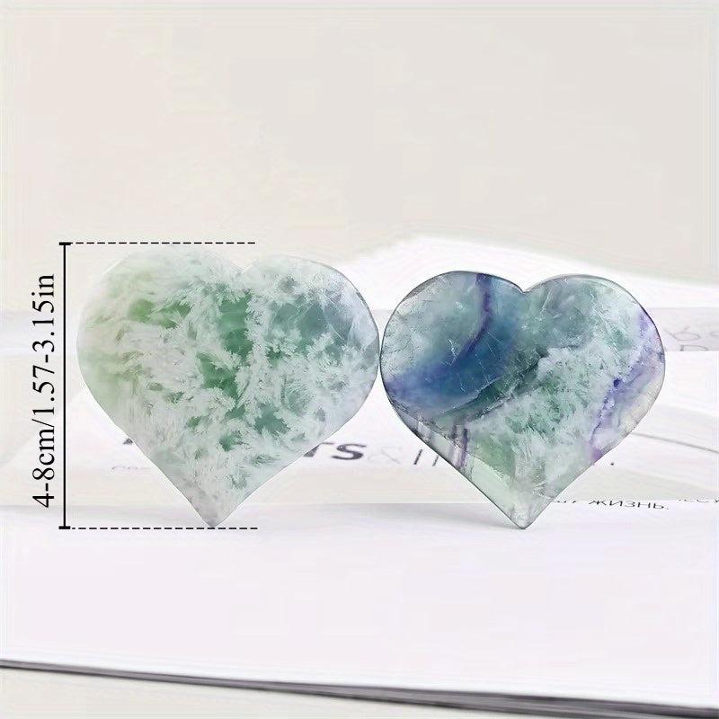 1pc Natural Feather Fluorite Heart Palm Stone Mineral Sample Quartz Crystal Gift