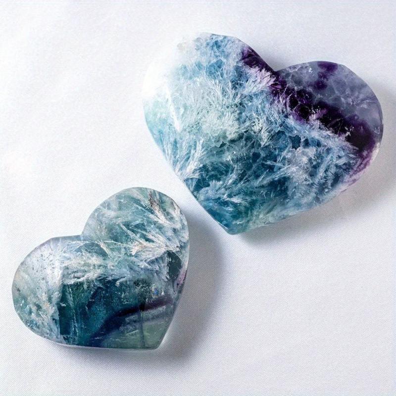 1pc Natural Feather Fluorite Heart Palm Stone Mineral Sample Quartz Crystal Gift
