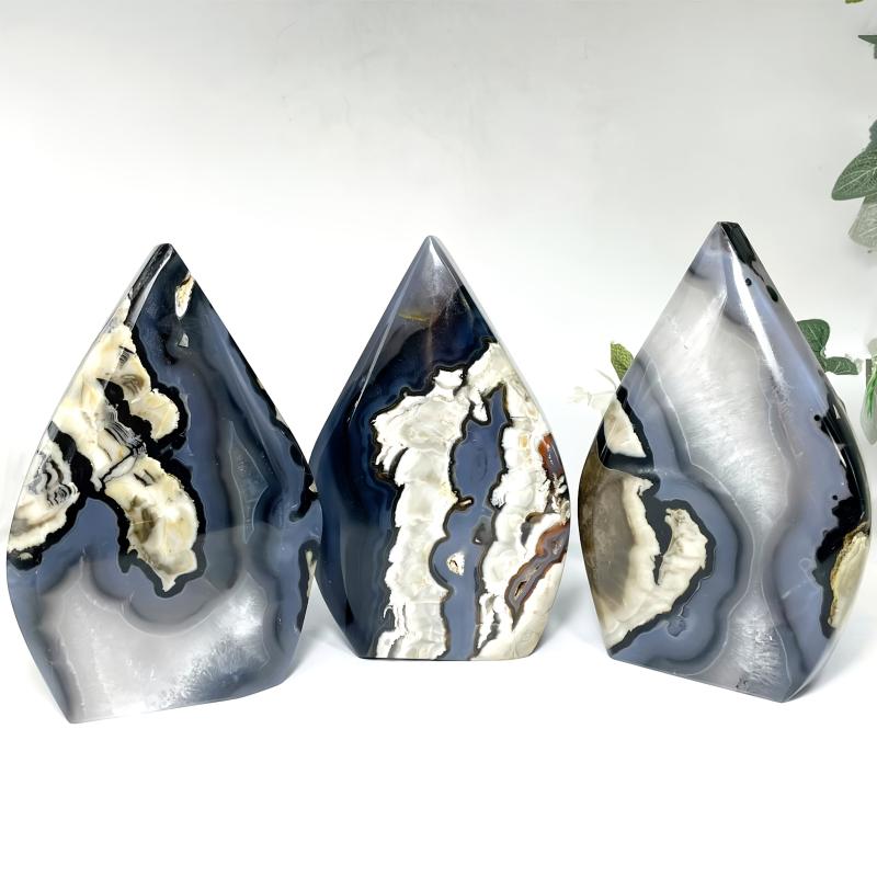 Green Glowing Volcanic Agate Teardrop Decor