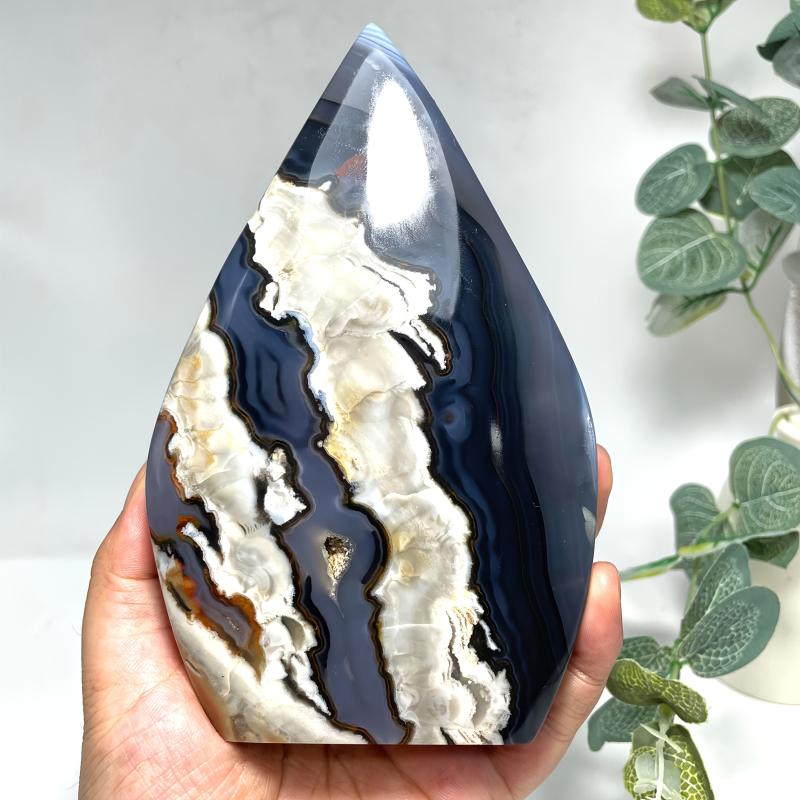 Green Glowing Volcanic Agate Teardrop Decor