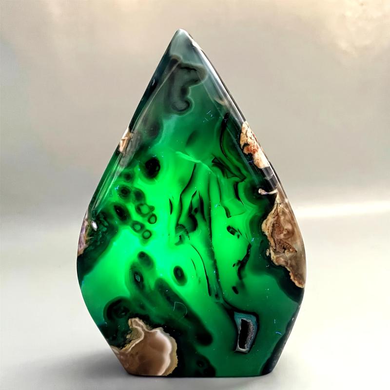 Green Glowing Volcanic Agate Teardrop Decor