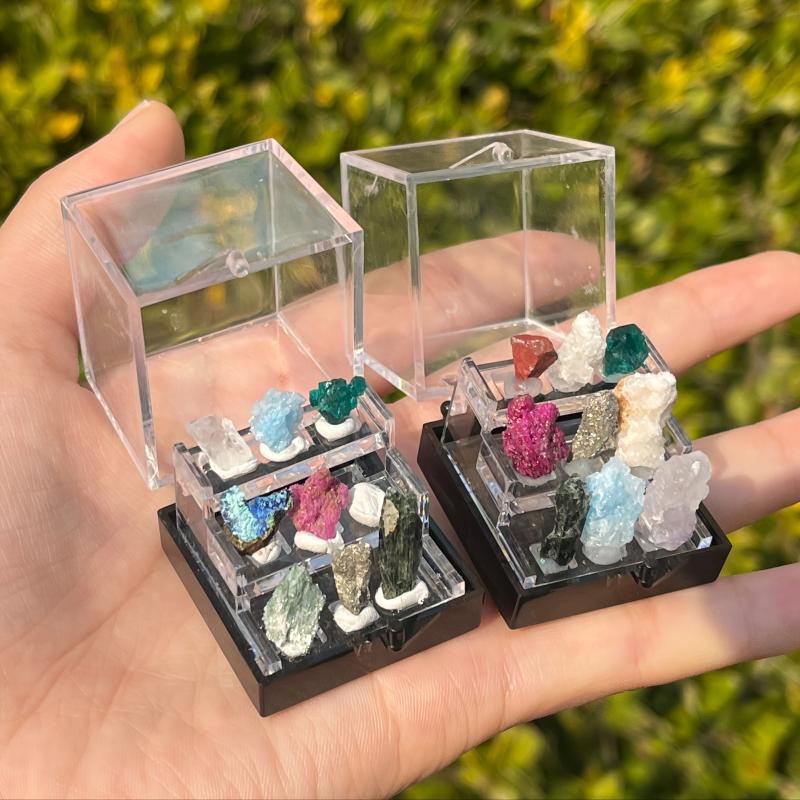 Crystal Raw Stone Ore Boxes Mineral Specimen Collection Display