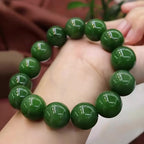 14mm Green Round Stone Bead Bracelet for Wealth & Fortune