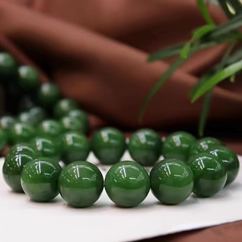 14mm Green Round Stone Bead Bracelet for Wealth & Fortune