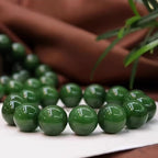 14mm Green Round Stone Bead Bracelet for Wealth & Fortune