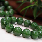 14mm Green Round Stone Bead Bracelet for Wealth & Fortune