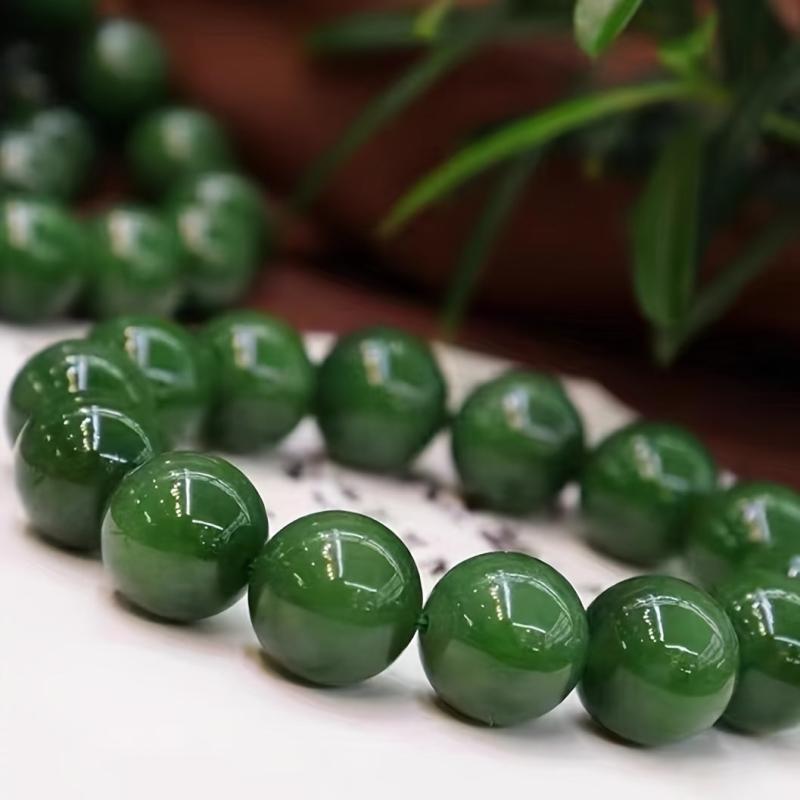 14mm Green Round Stone Bead Bracelet for Wealth & Fortune