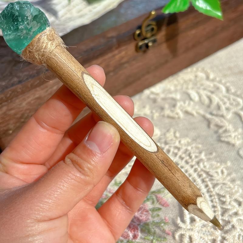 Vintage Wooden Crystal Ballpoint Pen Natural Wood & Crystal Unique Signature Pen