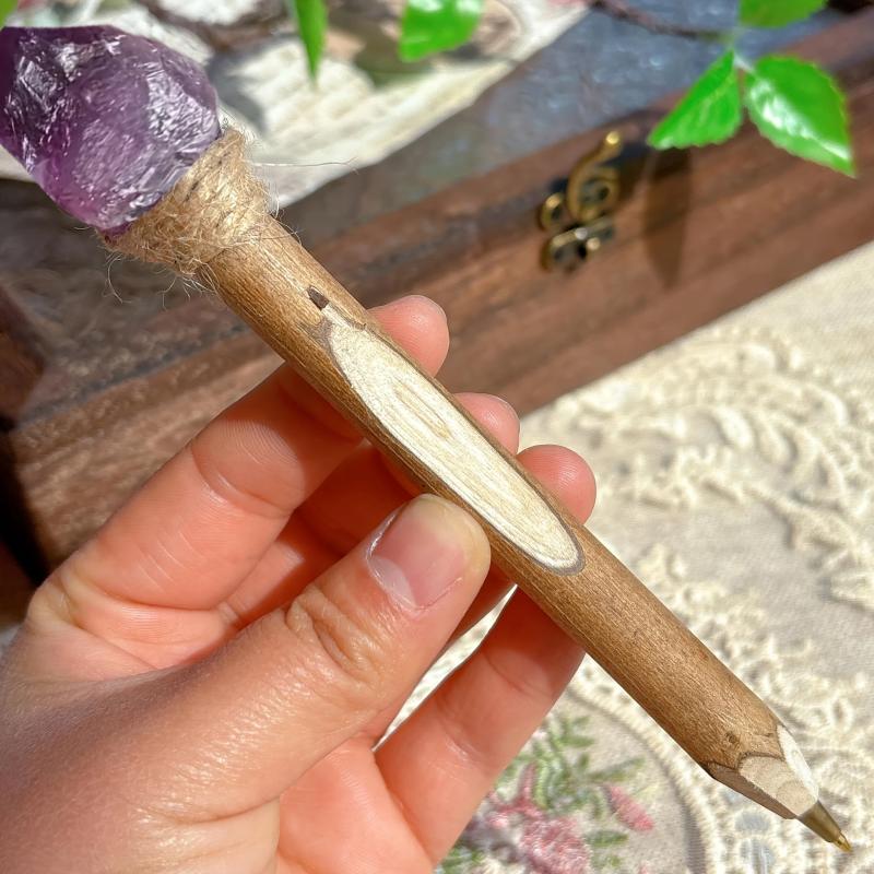 Vintage Wooden Crystal Ballpoint Pen Natural Wood & Crystal Unique Signature Pen